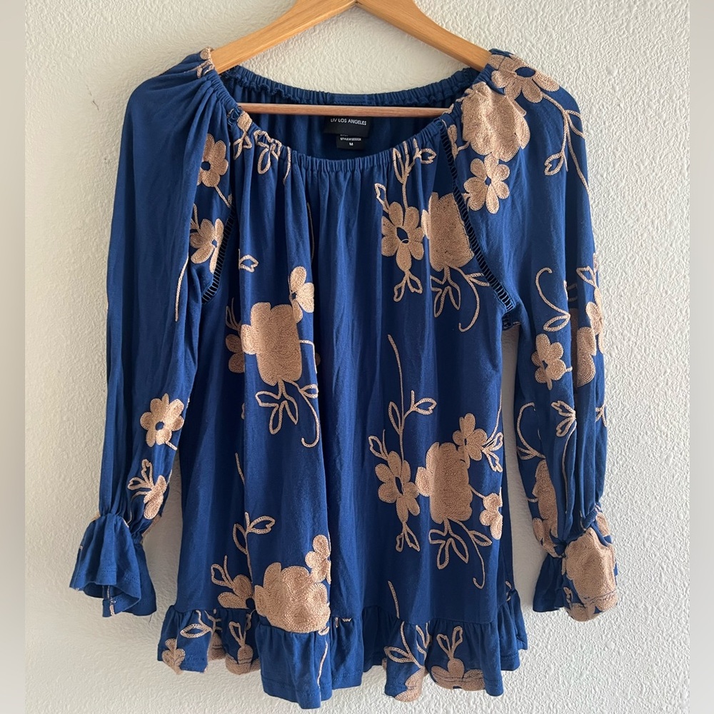 Anthropologie Liv Los Angeles embroidered long sleeve blouse size Medium